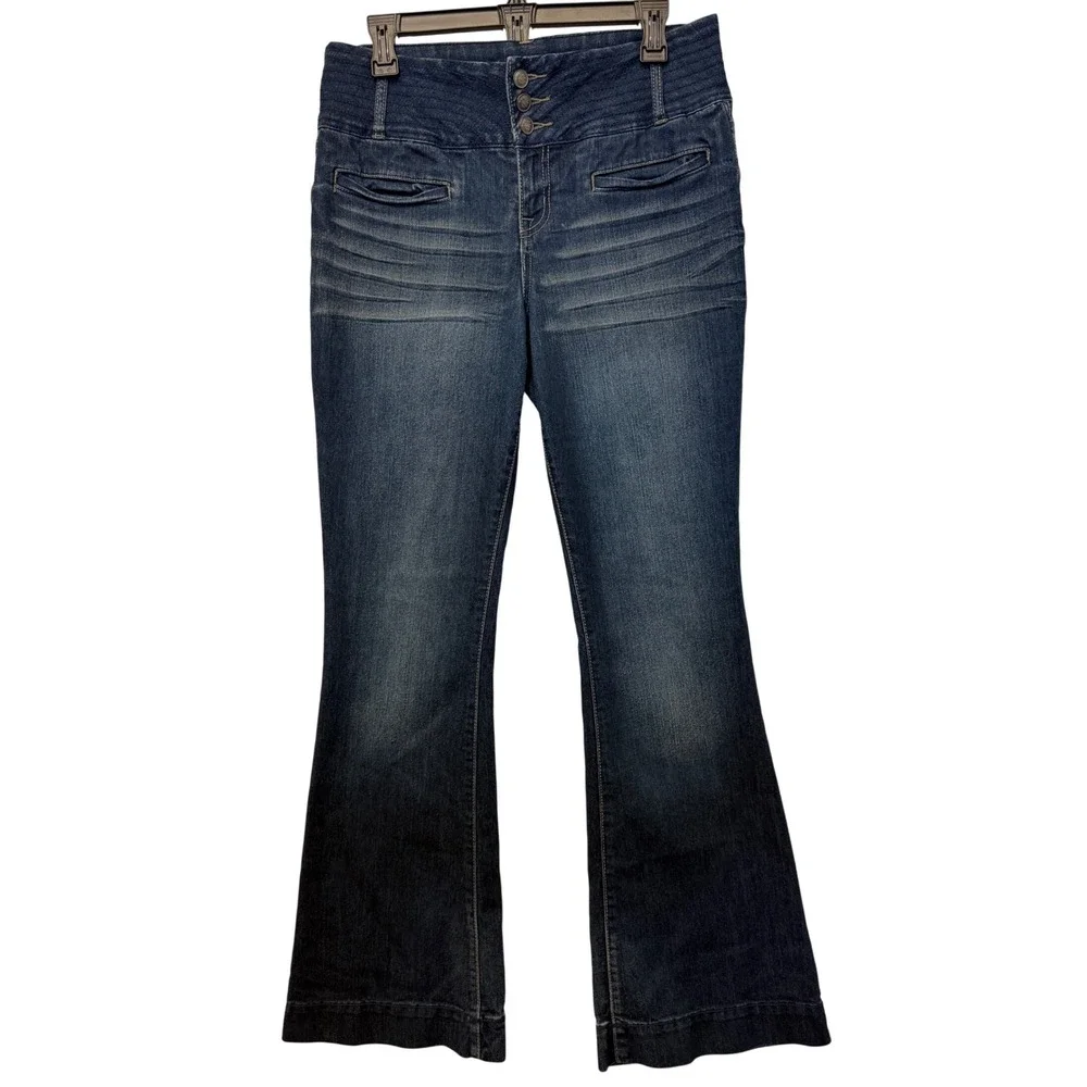 Jessica‎ Simpson Womens Blue Wash Denim Flare Jeans Button Fly SIze 30/10